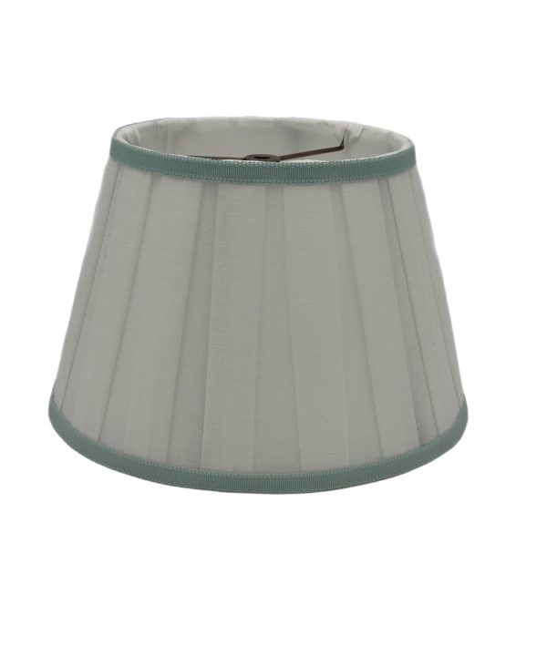 12" Box Pleat Linen Pembroke Lamp Shades with Samuel and Son's Sea Spray trim top and bottom Cheap Sale With Mastercard