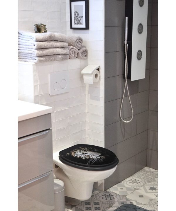 Black Elongated Toilet Seat With Leopard Print Cheap Sale