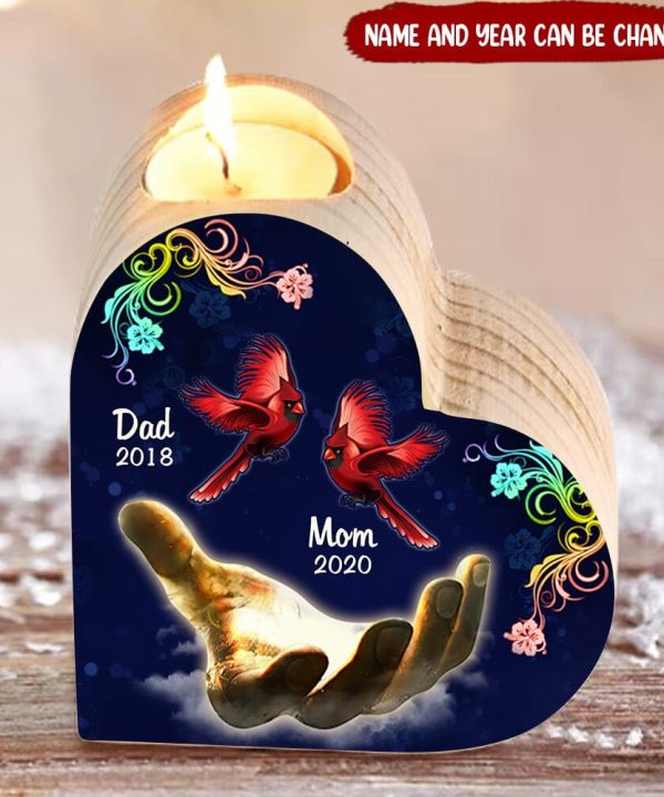Memorial Dad & Mom Custom Name & The Year Heart Shaped Candle Holder Discount For Sale