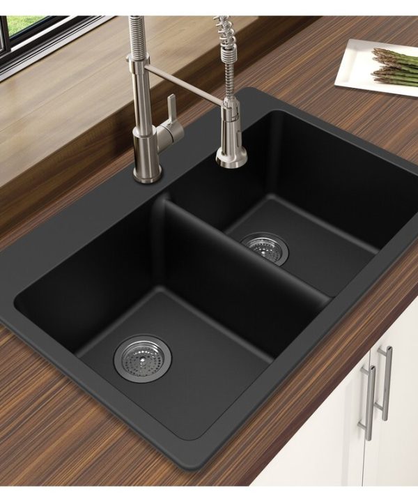 Black 33" L x 22" W Double Bowl Dual Mount Kitchen Sink (Part number: WGBL10303) CYB153 Best Wholesale For Sale