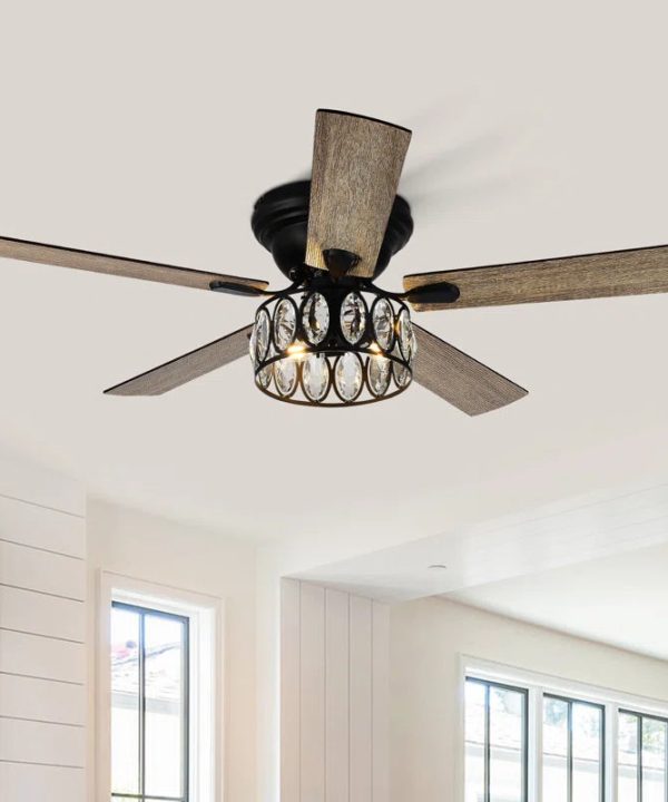 Black Iris 5 - Blade Standard Ceiling Fan with Remote Control and Light Kit Included The Cheapest