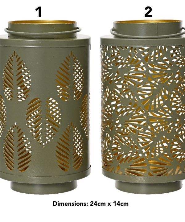 Decoris 24cm Sage Green Iron Leaf Lantern (Choice of 2) Cheap Sale View