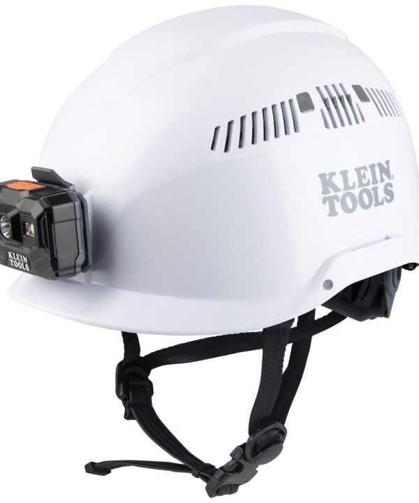 Klein Tools 60150 Safety Helmet, Vented-Class C, with Rechargeable Headlamp, White Discount Original