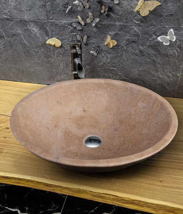 Karina Walnut Travertine Natural Stone Oval Shape Above Vanity Bathroom Vessel Sink Sale Finishline