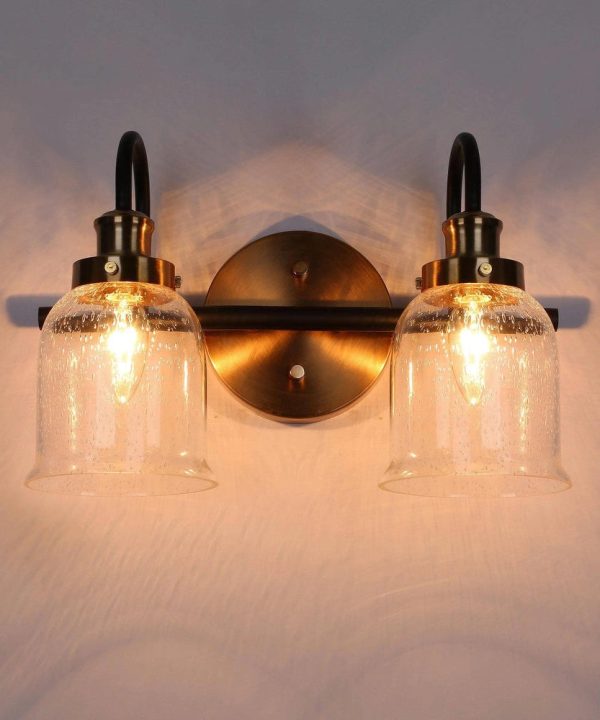 Black Gold Bathroom Vanity Lights Seeded Glass Bell Wall Sconces - 2-Light Latest Collections Online