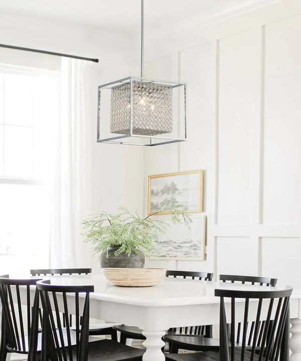 Modern Chrome 3-Light Rectangle Iron Frame Crystal Pendant Lamp Outlet Locations For Sale