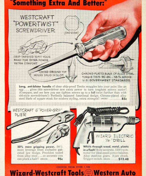 1952 Ad Westcraft Power-Twist Screwdriver Pliers Electric Drill Wizard PSC2 Sale With Mastercard