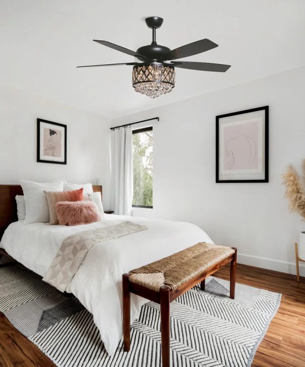 Black 5-Blade Crystal Ceiling Fan with Remote and Light Kit Free Shipping Nicekicks