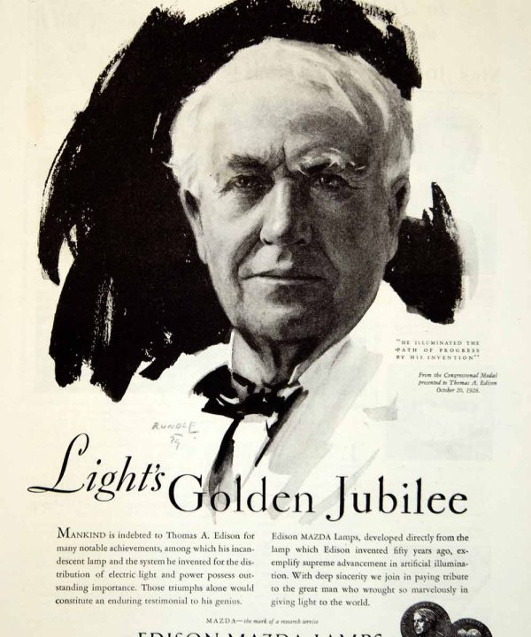 1929 Ad Edison Mazda Lamps General Electric Rundle Thomas Edison Portrait YGH3 Clearance Big Sale